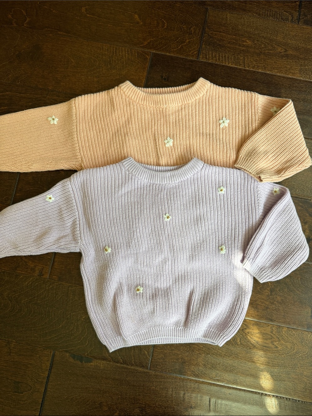 TWIN 2T Kids Floral Embroidered Knit Sweaters - Lavender & Peach